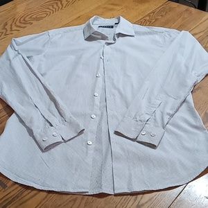 THEORY MENS MEDIUM Shirt Top PREOWNED Used Long Sleeve WHITE GRAY BUTTON UP